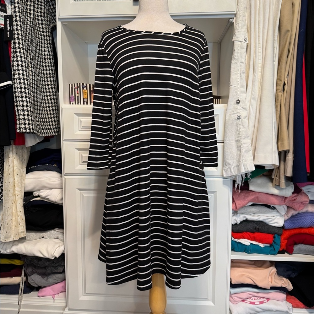 Planet Gold Black and White A-Line Long Sleeve Dress